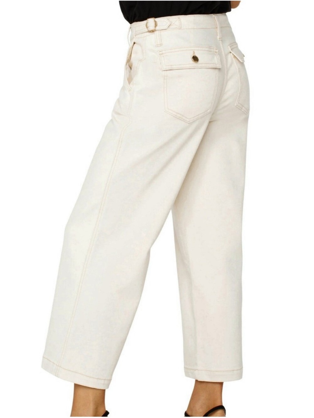Liverpool 12/31 Jeans Stride Wide Leg Crop Pockets Seaside Dunes Cream NWT